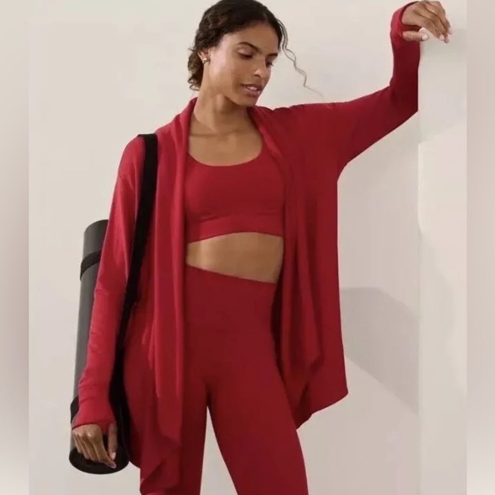 Athleta Pranayama Red Restore Wrap Cardigan Medium Athleisure Casual EUC